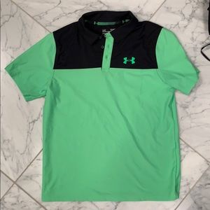 Under armour neon green and black boys golf shirt